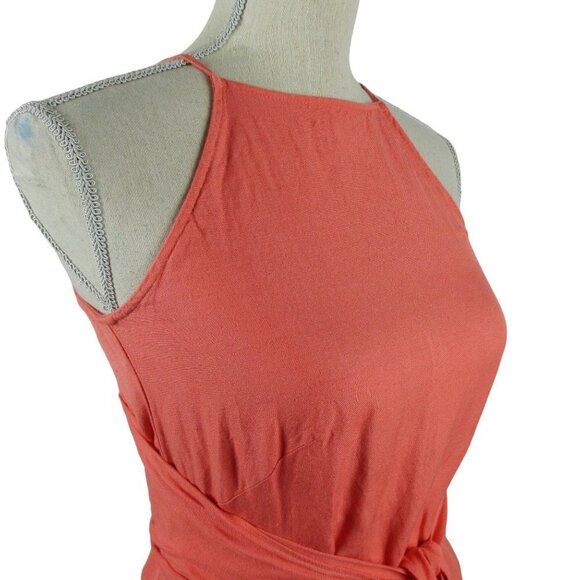 LOFT Peach Fit & Flair Front Tie Linen Dress Size 00 NEW - Picture 7 of 10